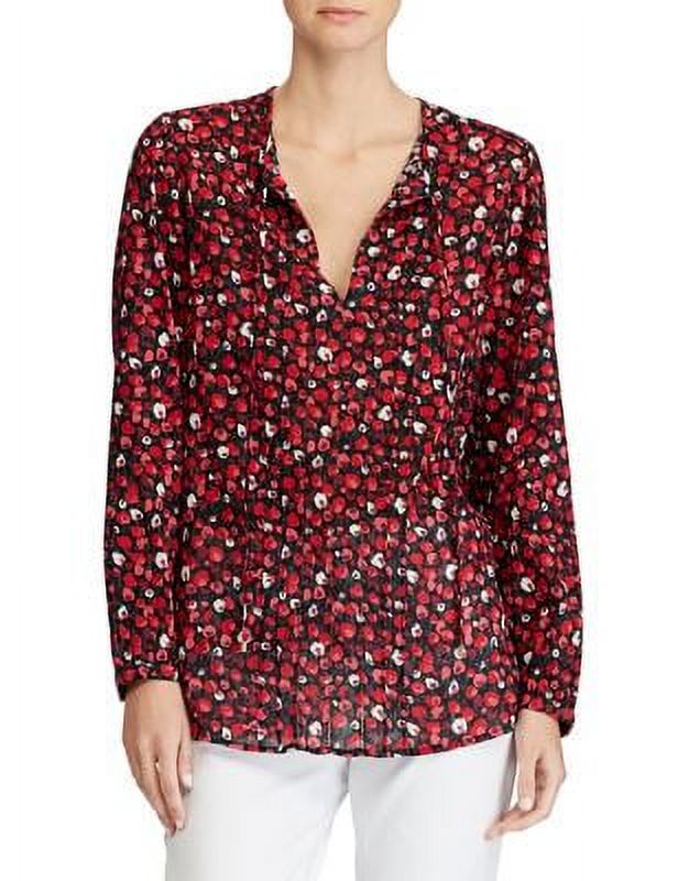 RALPH LAUREN $89 Womens New 1152 Red Floral Keyhole Cuffed Casual Top XL B+B